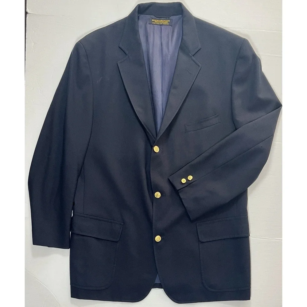 Brooks Brothers Blazer Men's 45L Navy Gold Buttons Brooksease Made in USA Preppy